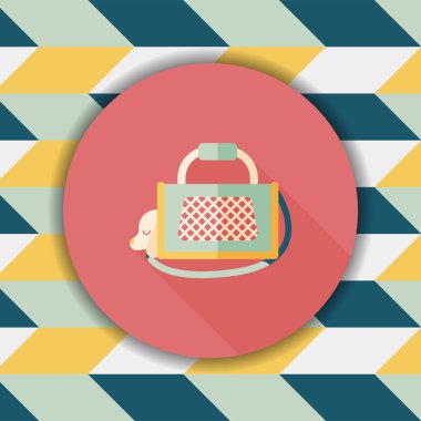 Evde beslenen hayvan köpek seyahat kafes düz simgesiyle uzun gölge, eps10