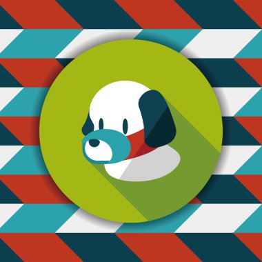 Evde beslenen hayvan köpek ağız kapak düz simgesiyle uzun gölge, eps10