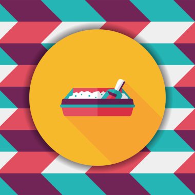 Evde beslenen hayvan kedi çöp kutusu düz simgesiyle uzun gölge, eps10