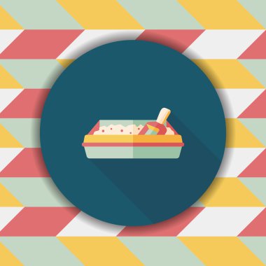 Evde beslenen hayvan kedi çöp kutusu düz simgesiyle uzun gölge, eps10