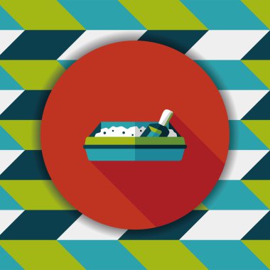 Evde beslenen hayvan kedi çöp kutusu düz simgesiyle uzun gölge, eps10