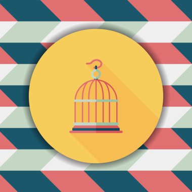 Evde beslenen hayvan kuş kafesi düz simgesi ile uzun gölge, eps10