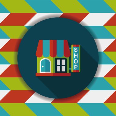 Bina dükkan mağaza düz simgesiyle uzun gölge, eps10