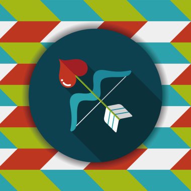 Sevgililer günü aşk tanrısı ok ve yayla düz simgesiyle uzun gölge, e