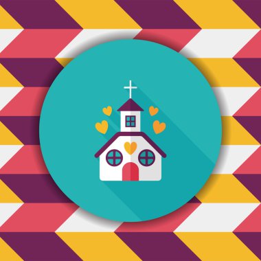 Sevgililer günü düğün kilise düz simgesiyle uzun gölge, eps10