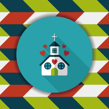 Sevgililer günü düğün kilise düz simgesiyle uzun gölge, eps10