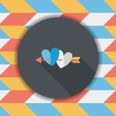 Sevgililer günü kalp ok ve yayla düz simgesi ile uzun gölge, e