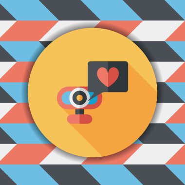 Uzun gölge ile Sevgililer günü webcame aşk ileti düz simgesi,