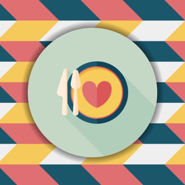 Sevgililer günü akşam yemeği uzun gölge, eps10 düz simgesiyle