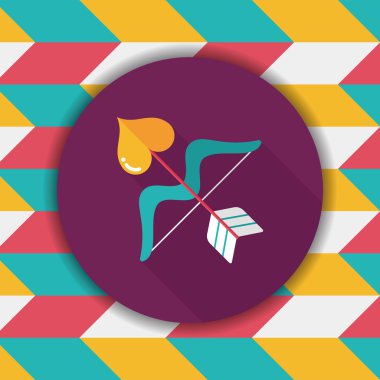 Sevgililer günü aşk tanrısı ok ve yayla düz simgesiyle uzun gölge, e