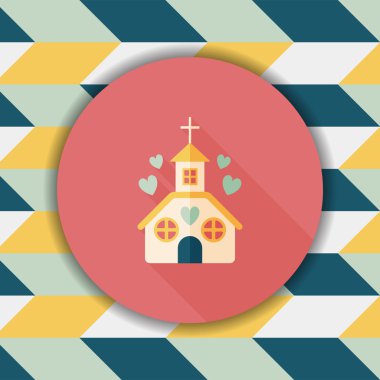 Sevgililer günü düğün kilise düz simgesiyle uzun gölge, eps10