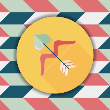 Sevgililer günü aşk tanrısı ok ve yayla düz simgesiyle uzun gölge, e