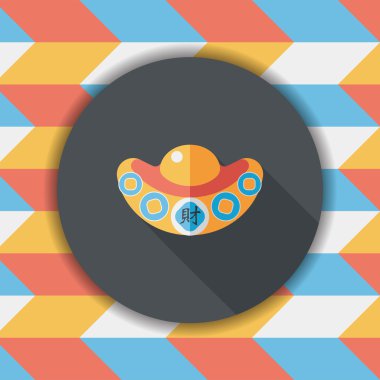 Çin yeni yılı düz simgesi ile uzun gölge, eps10, Altın külçe wi