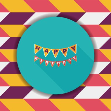 doğum günü parti bayrağı simgesi ile uzun gölge, eps10 düz