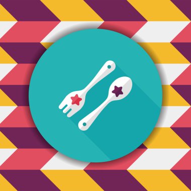 Uzun Gölge, eps10 düz simgesiyle dishware ve çatal bıçak takımı