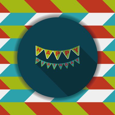 doğum günü parti bayrağı simgesi ile uzun gölge, eps10 düz