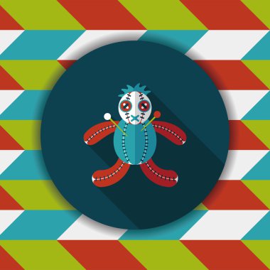 Cadılar Bayramı Vudu bebeği düz simgesi ile uzun gölge, eps10