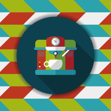 Kahve makinesi düz simgesi, uzun gölge, eps10