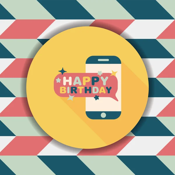 Mensaje de cumpleaños del teléfono celular icono plano con sombra larga, eps10 — Vector de stock