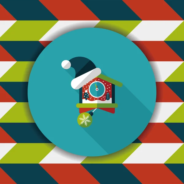 Orologio natalizio icona piatta con lunga ombra, eps10 — Vettoriale Stock
