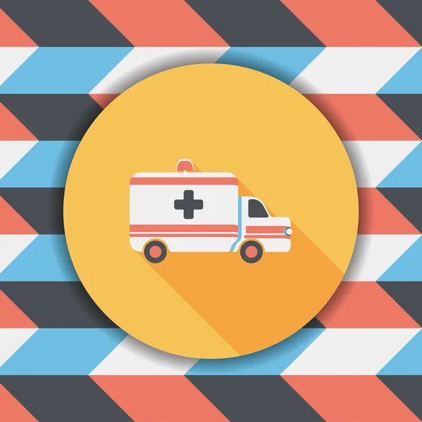 Coche ambulancia icono plano con sombra larga — Vector de stock