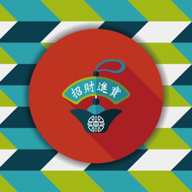 Çin yeni yılı uzun gölge, eps10, Altın külçe düz simgesiyle lu