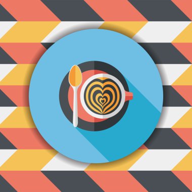 kahve latte sanat düz simgesiyle uzun gölge, eps10