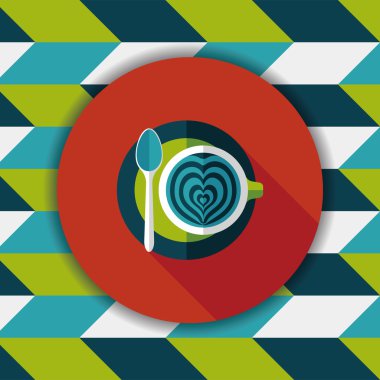 kahve latte sanat düz simgesiyle uzun gölge, eps10