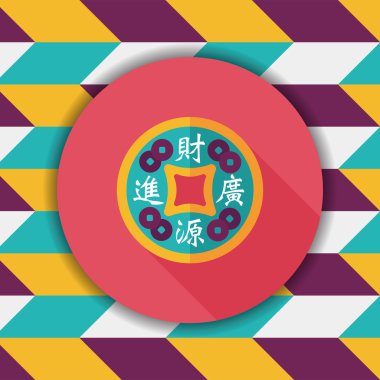 Çin yeni yılı düz uzun gölge, eps10, Altın külçe ile kutsal kişilerin resmi bana