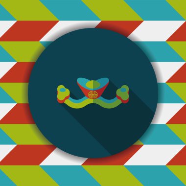 Çin yeni yılı düz uzun gölge, eps10, Altın külçe ile kutsal kişilerin resmi bana