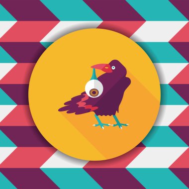 Cadılar Bayramı karga ve göz küresi uzun gölge, eps10 düz simgesi