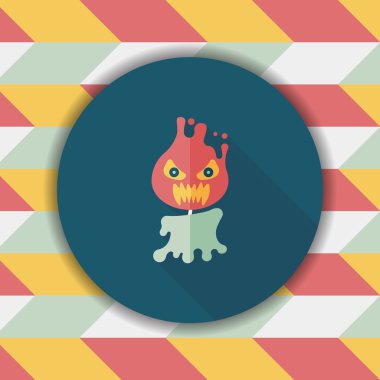 Halloween vlam duivel platte pictogram met lange schaduw, eps10