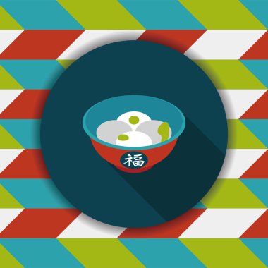 Çin yeni yılı tangyuan düz simgesi ile uzun gölge, eps10