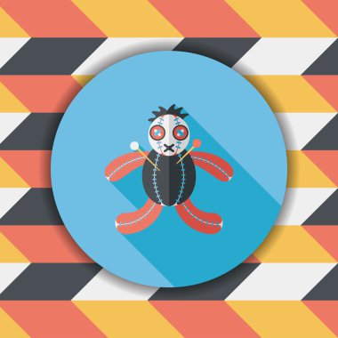 Cadılar Bayramı Vudu bebeği düz simgesi ile uzun gölge, eps10