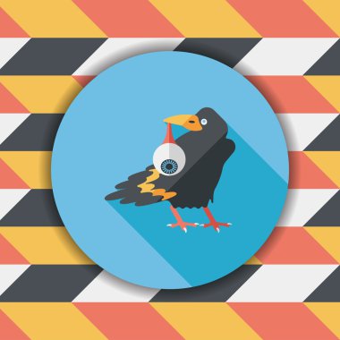 Cadılar Bayramı karga ve göz küresi uzun gölge, eps10 düz simgesi