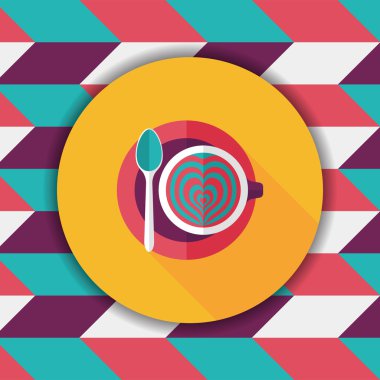 kahve latte sanat düz simgesiyle uzun gölge, eps10