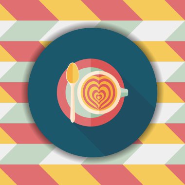 kahve latte sanat düz simgesiyle uzun gölge, eps10