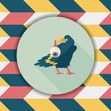 Cadılar Bayramı karga ve göz küresi uzun gölge, eps10 düz simgesi