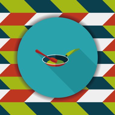 Uzun Gölge, eps ile mutfak eşyaları kızartma tavası ve kürek düz simgesi