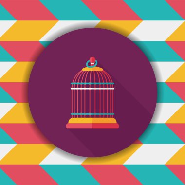 Evde beslenen hayvan kuş kafesi düz simgesi ile uzun gölge, eps10