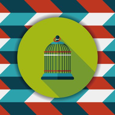 Evde beslenen hayvan kuş kafesi düz simgesi ile uzun gölge, eps10