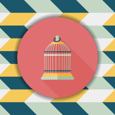Evde beslenen hayvan kuş kafesi düz simgesi ile uzun gölge, eps10