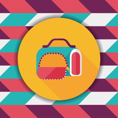 Evde beslenen hayvan köpek seyahat kafes düz simgesiyle uzun gölge, eps10