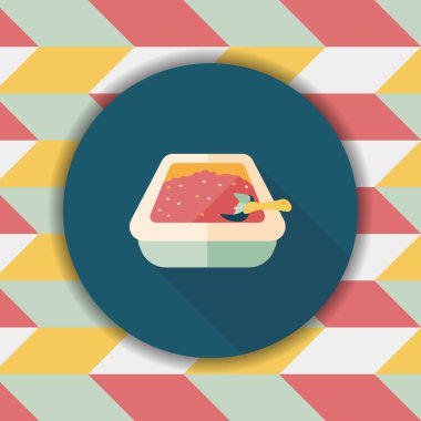 Evde beslenen hayvan kedi çöp kutusu düz simgesiyle uzun gölge, eps10