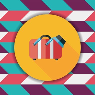 Vintage seyahat bavul, uzun gölge ile düz simgesi