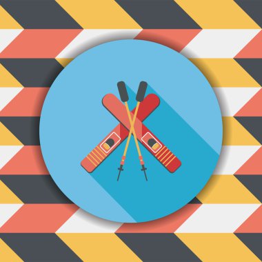 uzun gölge ile Kayak ve sopalarla düz simgesi