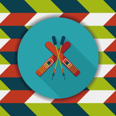 uzun gölge ile Kayak ve sopalarla düz simgesi