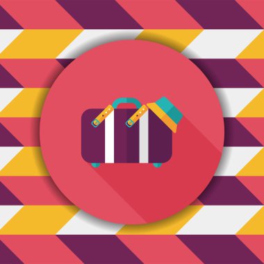 Vintage seyahat bavul, uzun gölge ile düz simgesi