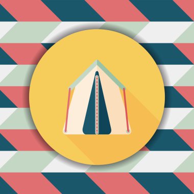 uzun gölge ile turist çadırı düz simgesi