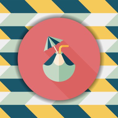 Hindistan cevizi suyu iç, uzun gölge ile düz simgesi